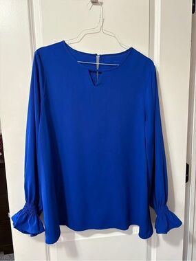 Women’s Royal Blue Long Sleeve Blouse with Ruffle Cuffs